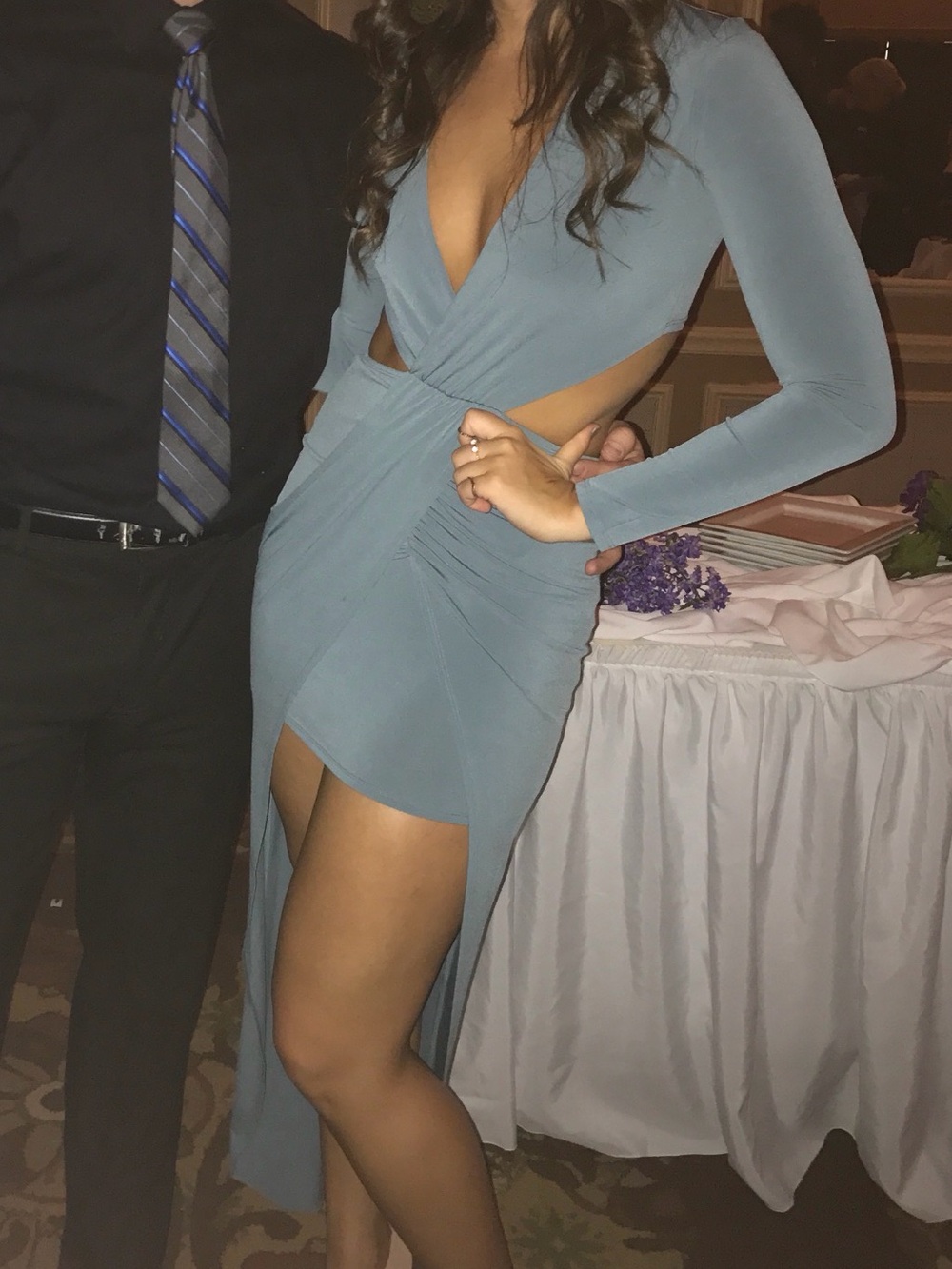 Windsor Dusty/Slate Blue Cutout Long Sleeve Maxi Dress
